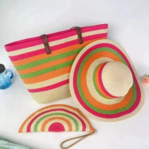 Chapeau de paille et sac de plage Multi couleur