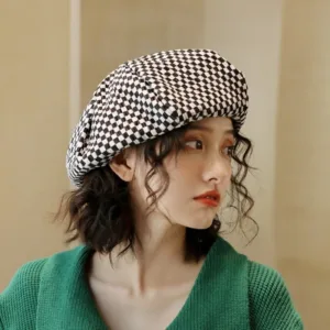 Béret à carreaux pour femme